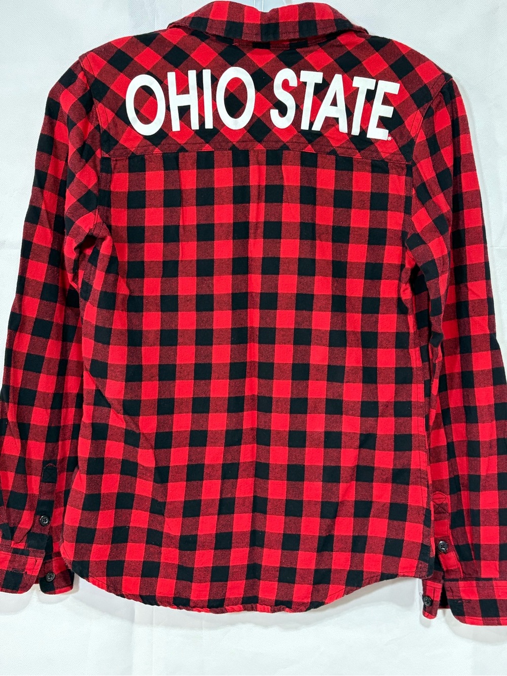 Ohio State Red & Black Plaid Button-Up Shirt with Patch